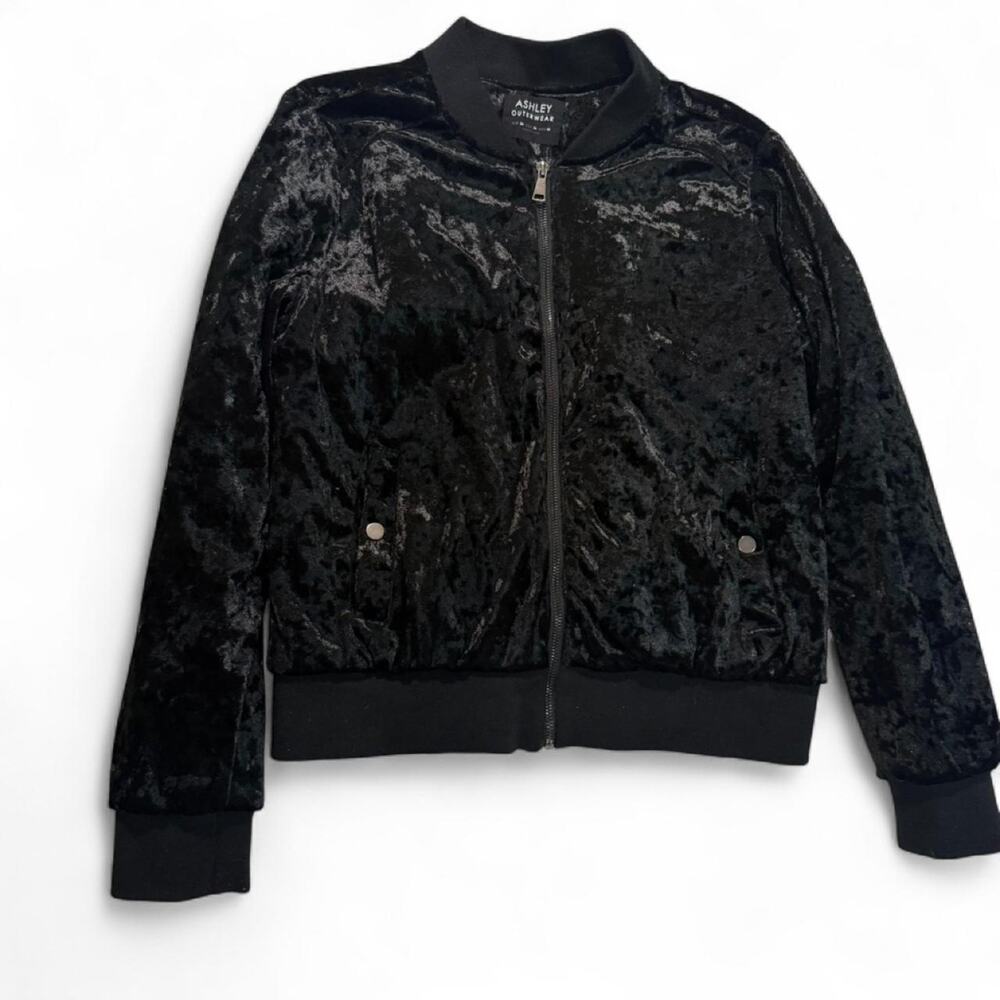 Ashley Outerwear Black Velvet Quilted Bomber Jacket Size M Cozy Luxe Whimsigoth